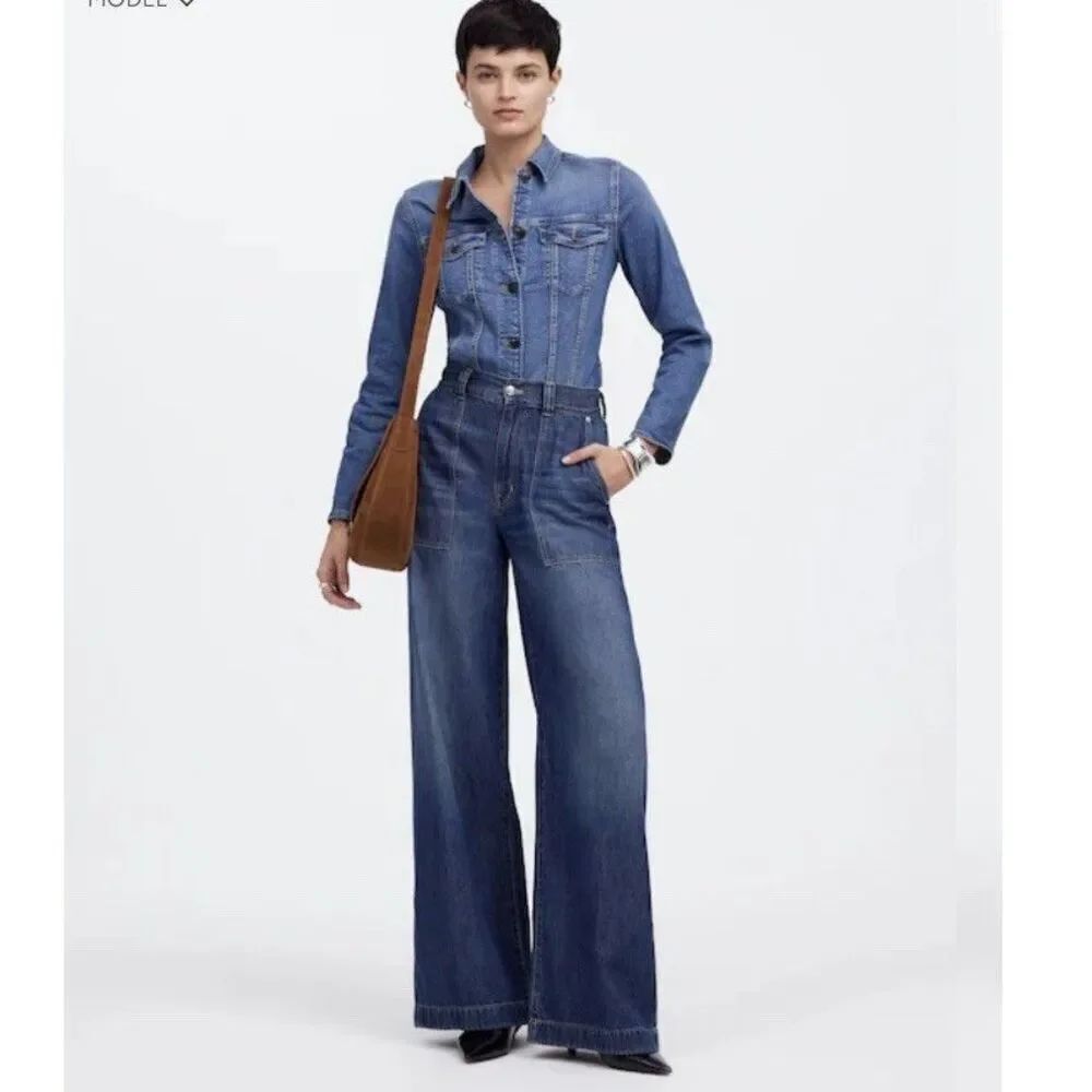 Madewell Superwide Leg Jeans Airy Denim Lindenwood Wash High Rise Size 26